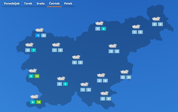 Vremenska napoved četrtek 4.12.2025